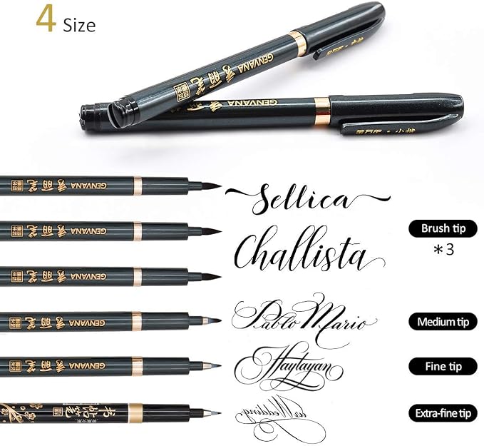 Hand Lettering Pens, Refillable Calligraphy Pens Brush Marker Pens Set Black - Image 2