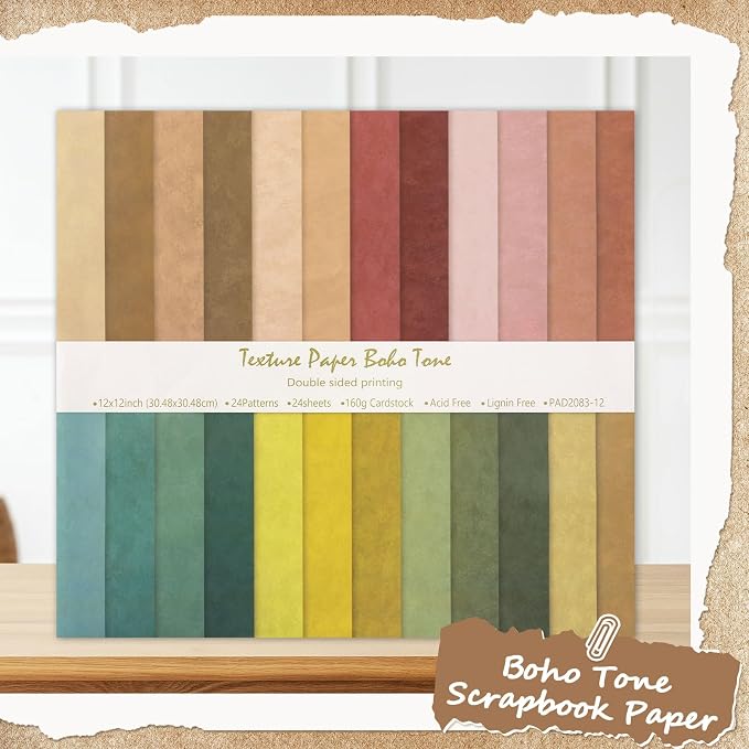 24 Sheets Scrapbook Paper 12x12 IN Double-Sided Boho Patterned Craft Paper | - Image 6