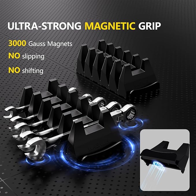 48PCS Magnetic Modular Wrench Organizer Set - Tool Drawer Storage Rack with Metric & SAE Labels, Wrench Holder with Magnet, Perfect Tool Gift for Men, father, boyfriend, DIYers & Mechanics (Red)