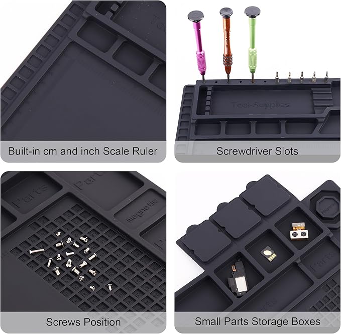 Premium Heat Resistant 932°F Magnetic Silicone Soldering Mat Electronics Work Mat for Computer Cell Phone Laptop Repair, BGA Soldering Gun Iron Workbench Protection