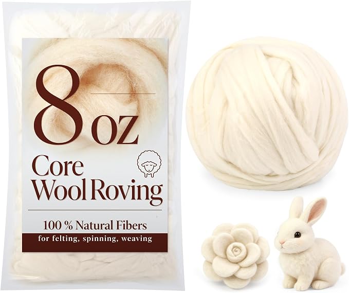 Wonvoc Core Wool for Needle Felting, 8 OZ White Merino Wool Roving, Soft by wonvoc