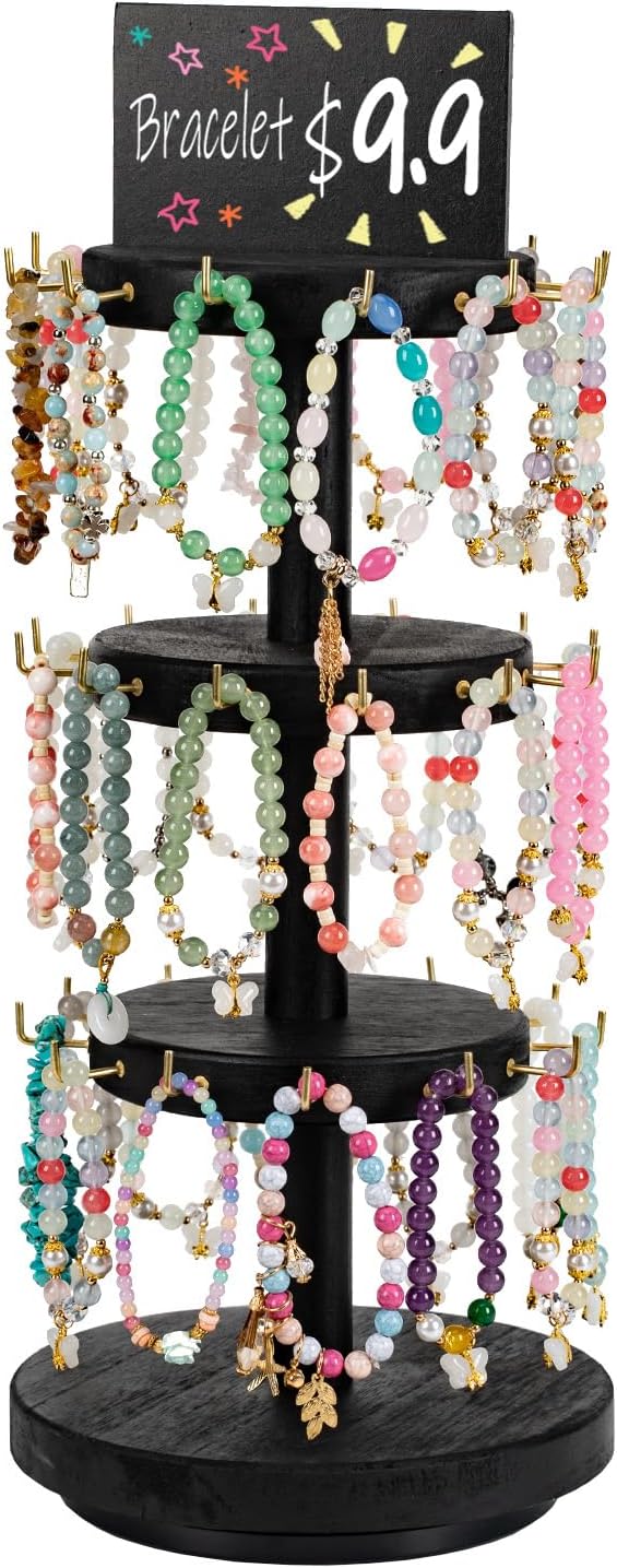 Pinzoveco Bracelet Holder, 3 Tier Wooden Rotating Bracelet Display Stand by Pinzoveco