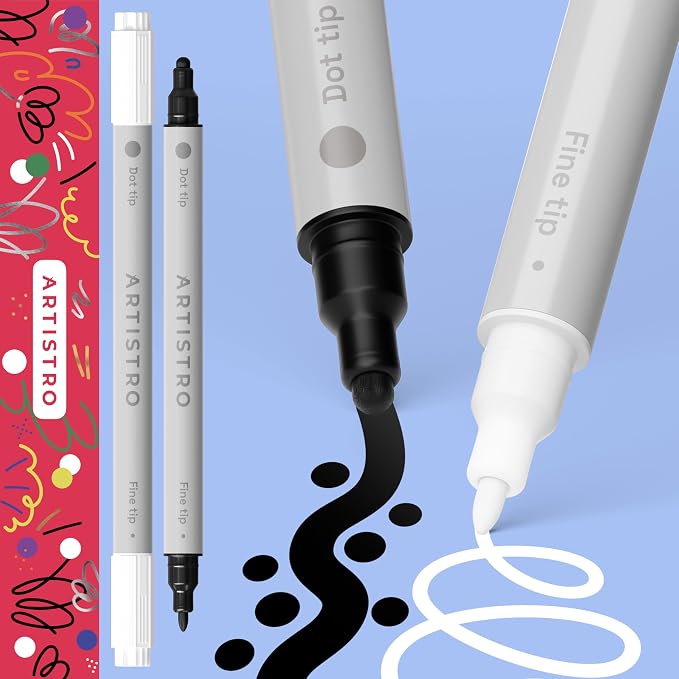 ARTISTRO 2 White & Black Dual-Tip Acrylic Paint Pens by ARTISTRO