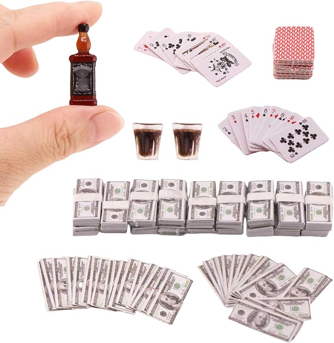 Miniature Doll Accessories 400Pcs 1:12 Scale Mini Money Miniature Playing Card by Unknown
