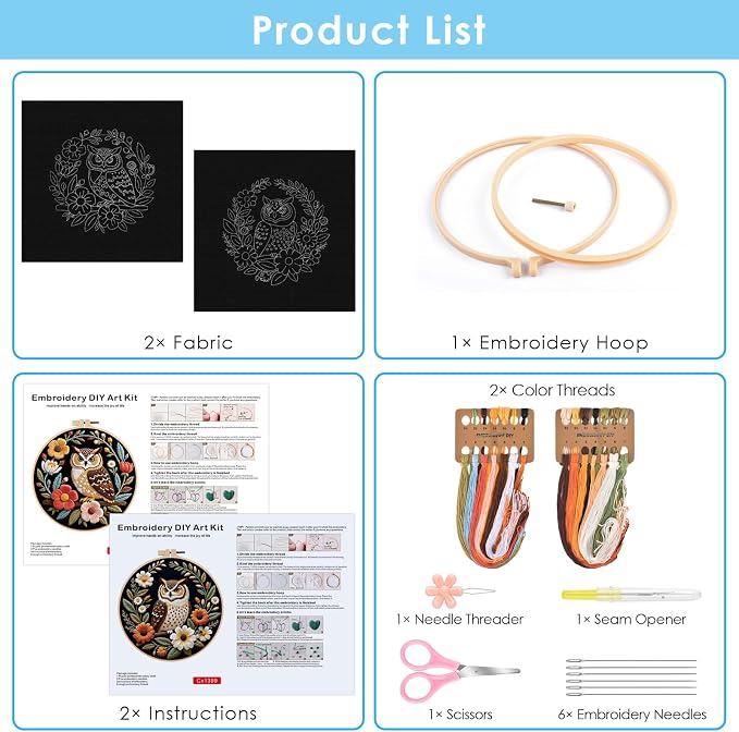 ERKOON Embroidery Kit for Beginners, 2 Set Flower Cross Stitch Set Include - Image 3