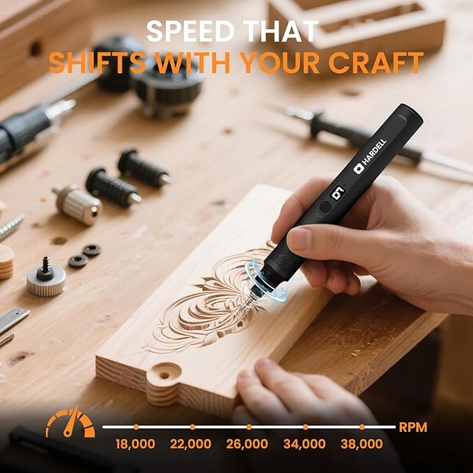 HARDELL Engraving Pen 6 Speed, USB-C Rechargeable Engraving Tool, Electric Engraving Pen Kit with 41 Accessories for Metal, Wood, Glass and Plastic, Cordless Engraving Pen Set for DIYer & Beginner