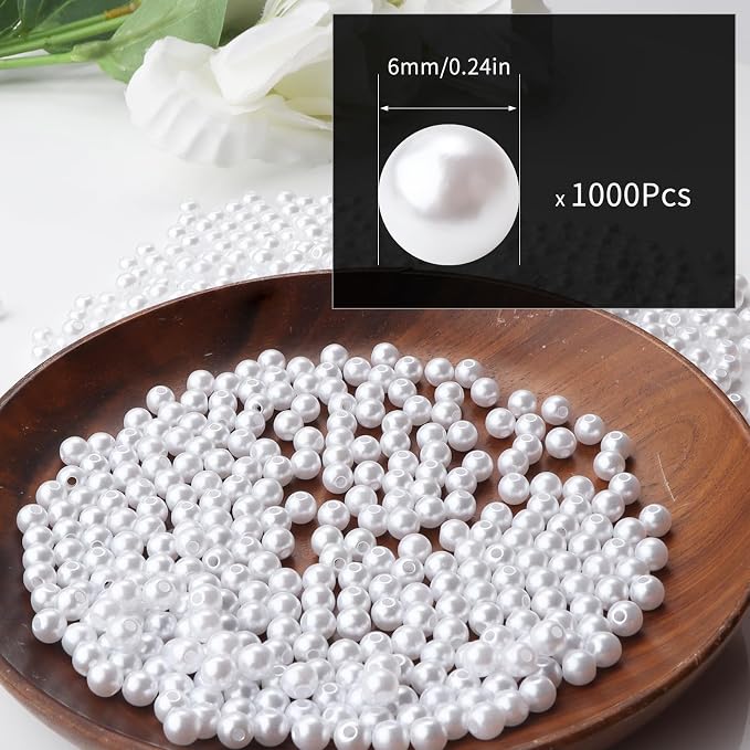 1000pcs White 6mm Pearl Beads - Image 2
