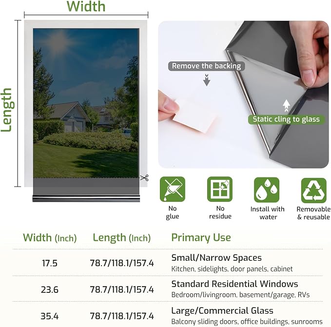LUTE One Way Window Privacy Film, Window Tint, 17.5" x 118.1" | Sun Blocking UV - Image 7