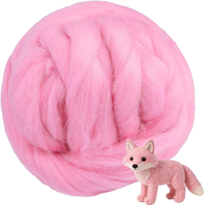 Pink Wool for Needle Felting, 3.5oz Felting Wool, Soft Wool Batting for DIY by MakeEveryProductCarefully