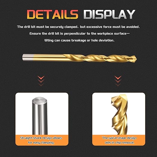 Drill Bit, 15/64" Cutting Diameter (5.953mm), 4241 HSS TiN Coated 118° Cutting Angle Versatile Jobber Bits - (Applications: for Drilling Plastic Wood Soft Thin Metal), 10-Pieces