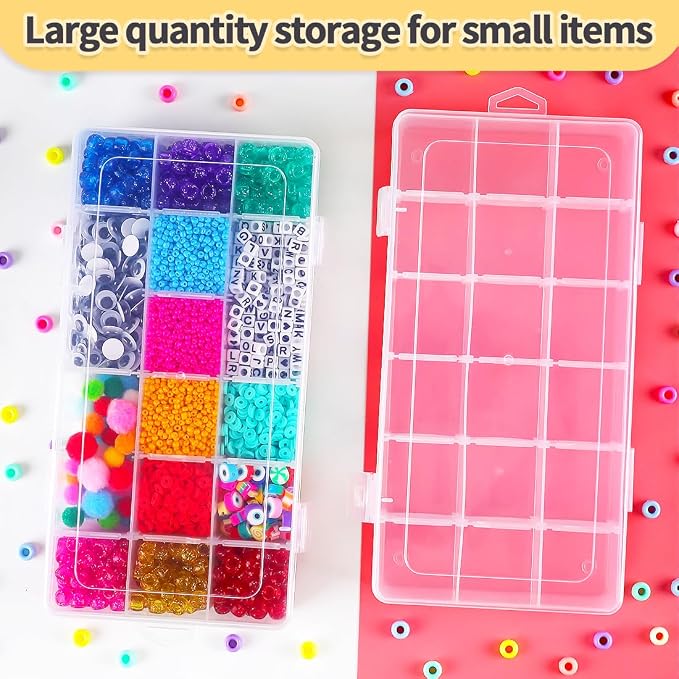 IOOLEEM 18 Grids Adjustable Dividers Plastic Bead Organizer Box, Organizer - Image 4