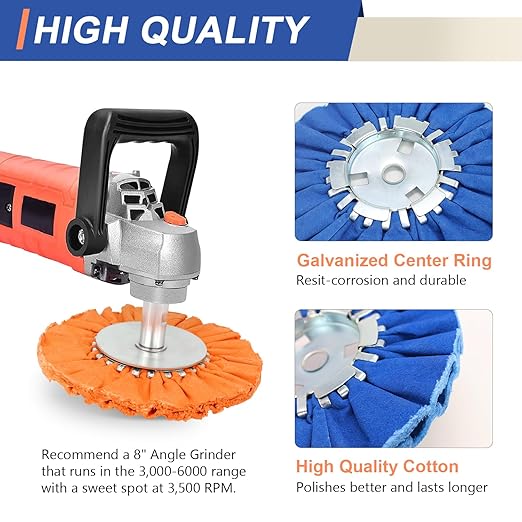 8 Airway Buffing Wheel Kit Polishing Wheel and Polishing Compound for Angle Grinder 8" in Diameter 5/8" in Arbor Hole Aluminum Metal Buffing Wheels Kit 6 Pcs