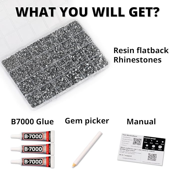 33000Pcs Grey Rhinestones for Bedazzling, 6mm Flatback Gems Bedazzler Kit - Image 2