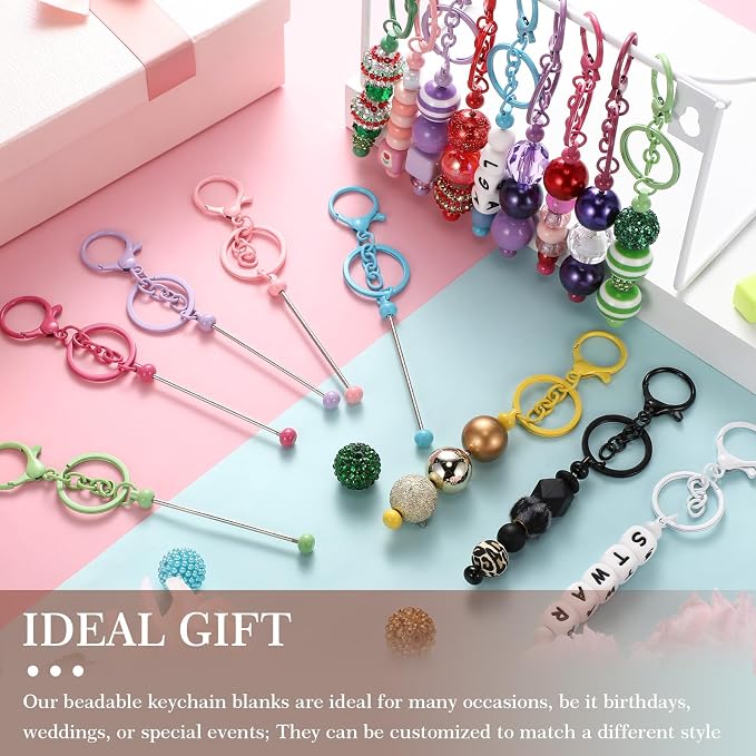 Tondiamo 12 Pcs Beadable Keychains Bars Bulk Blank Beaded Metal Keychain - Image 6