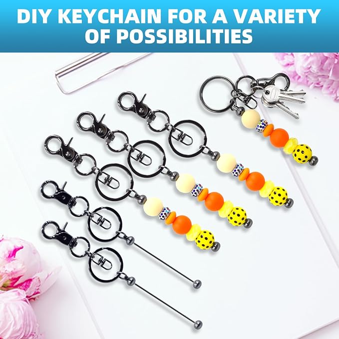 60 Pcs Beadable Keychains Bulk Kit – DIY Keychain Making Supplies - Image 5