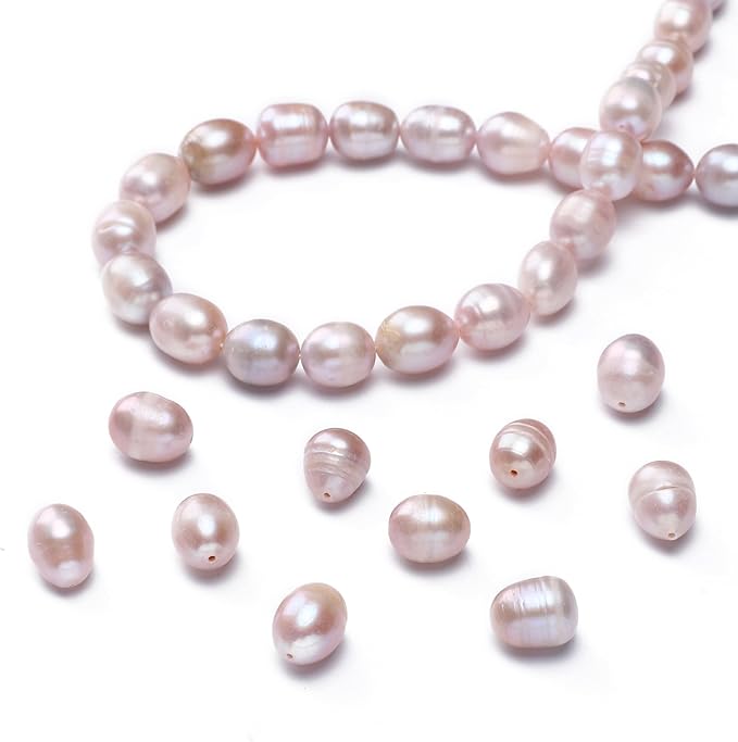 Natural Pearl Beads Rice 9-10mm Purple Freshwater Cultured Loose Gemstone Beads for DIY Jewelry Making 13.8''/Strand HQ