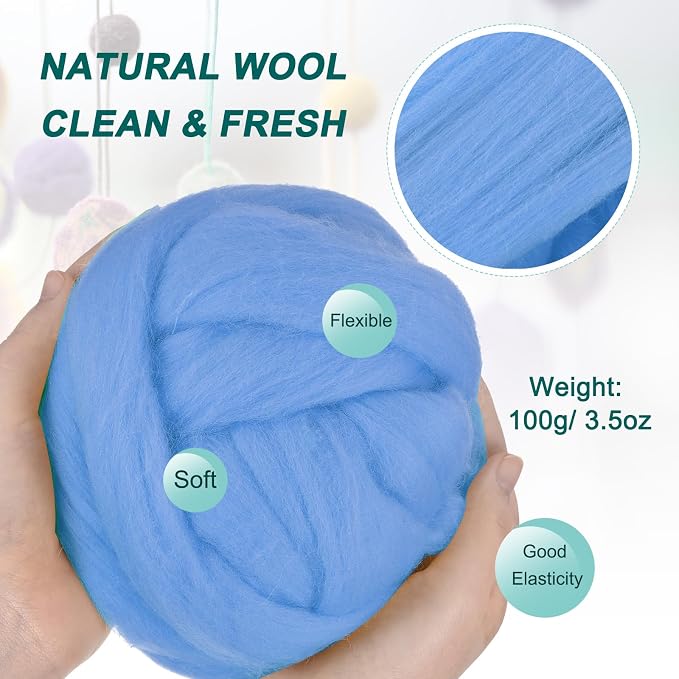 uxcell Needle Felting Wool, 3.5 Oz Nature Fibre Wool Yarn Roving - Image 2
