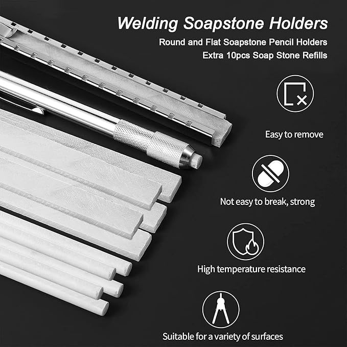 Welding Accessories,23pc,Chipping Hammer,Leather Welding Gloves 13.5",Soapstone Holder,16'x 1"Tape measures,50LB Welding Magnet,Triple Flint Torch Striker,Torch Cleaner,Wire Brush