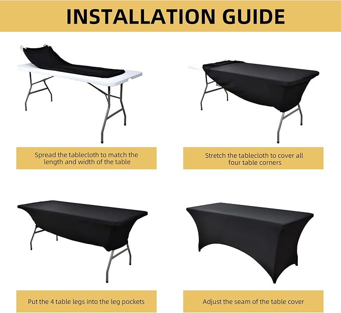 10-Pack 6ft Black Spandex Table Covers - Image 5