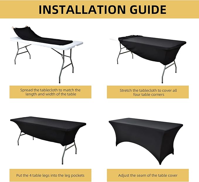 10-Pack 8ft Black Spandex Table Covers - Image 5