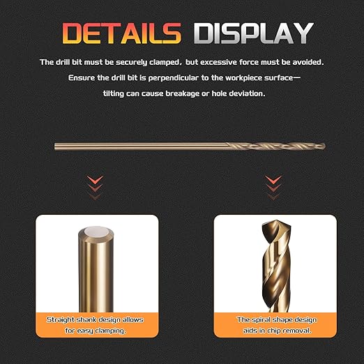 Drill Bit, #60 Cutting Diameter, 4341 HSS Gold Finish 118° Cutting Angle Number Jobber Bits - (Applications: for Drilling Soft Metal Plastic Wood), 5-Pieces