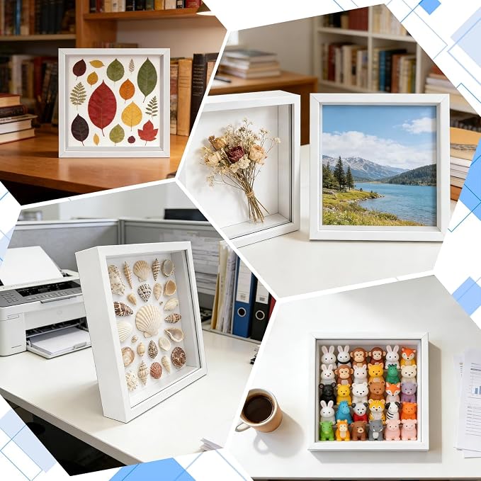 VOKOY 2 Pack 8" x 8" Shadow Box Frame, Wooden White Hollow Photo Frame - Image 4