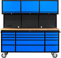 CT Copper Tailor 72-inch Rolling Tool Chest with Integrated Power Strip,15 Drawers and Wheels, Garage Workbench with Storage, 3 Upper Cabinets, Pegboard in Blue