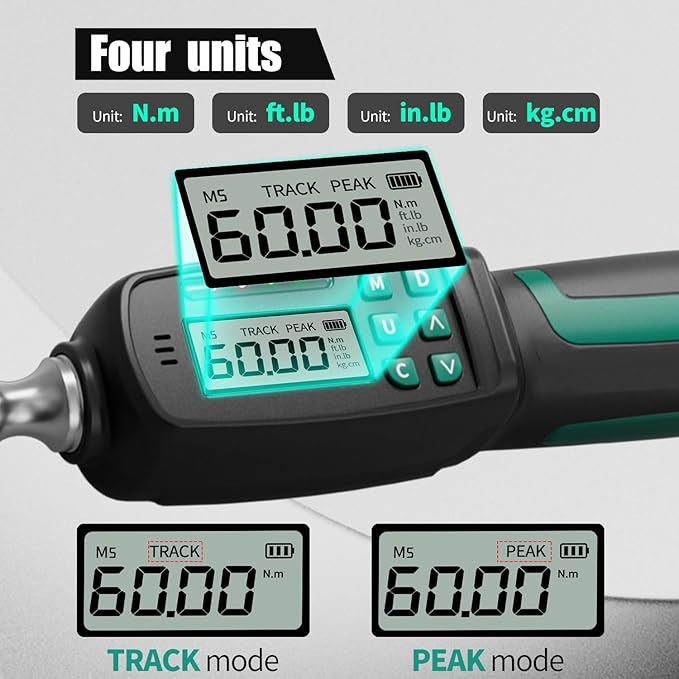 Precision 3/8" Digital Torque Wrench with ±2% Accuracy for Spark Plug, Carbon Bike & Motorcycle (2.2-44 ft-lb / 3-60 Nm) - Over-Torque Alert with Buzzer/LED & Storage Case