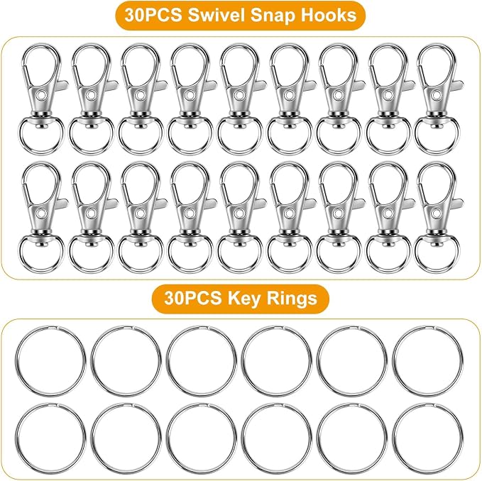 60PCS Keychain Making Kit, Including 30PCS Keychains Clips Hooks and 30PCS Key - Image 2