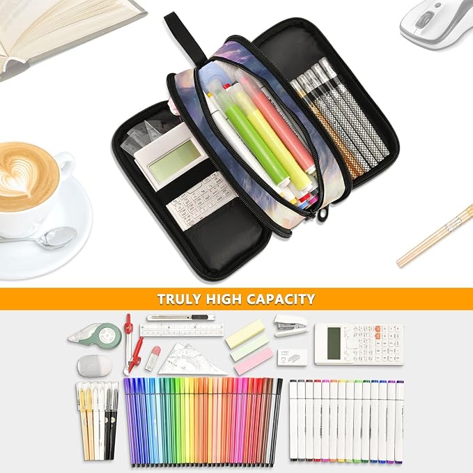Unicorn Cat with Wings Pencil Case Box Boys Girls Large Pencil Pouch Zipper - Image 2