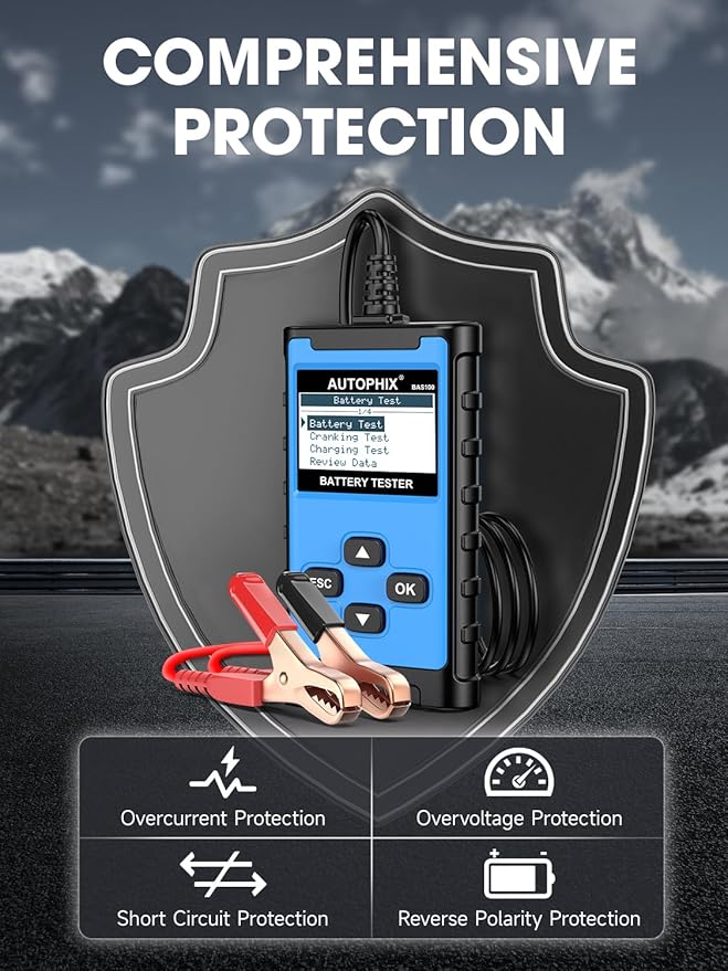 AUTOPHIX BAS100 Car Battery Tester 12V 24V, Accurate Automotive Load Meter Alternator Analyzer 100-2000 CCA Load Tester, Charging & Cold Cranking Test for Cars Truck Motorcycle Boat and More