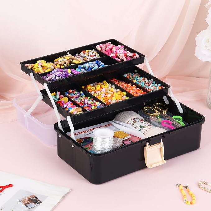 Craft Organizers, Tackle Box 3-Layer Portable Folding Toolbox, Plastic Tool Box - Image 6