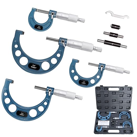 HDLNKAK Outside Micrometer Set, 0-4" Machinist Micrometer, 4 Pcs Machinist Tool Set, 0.0001" Graduation Micrometer Set, Alloy Precision Micrometer, Micrometer Standard Set with Case