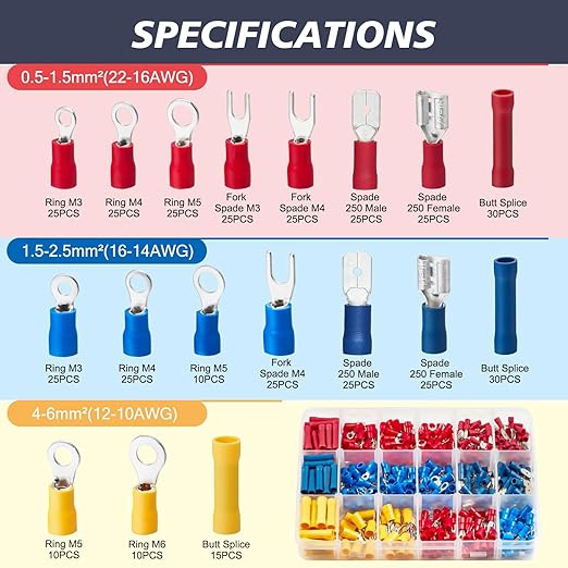Chanzon Insulated Wire Connector (Butt Spade Fork Ring) Crimp Terminal Splice, Male & Female Quick Disconnect Kit Solderless Assorted Electrical Crimping Tools(420pcs)