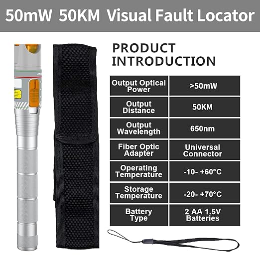 2PCS Visual Fault Locator 50KM with FC/LC Adapter Kit, VFL Include Single Mode 9/125um FC Male to LC Female Connector, Fiber Red Light Pen for CATV Telecommunications Engineering Maintenance