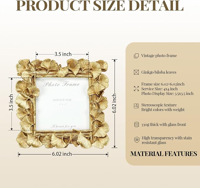 Cuspin Small Picture Frames 4x4 Square Frame, Ornate Gold Vintage Picture Frame - Image 3