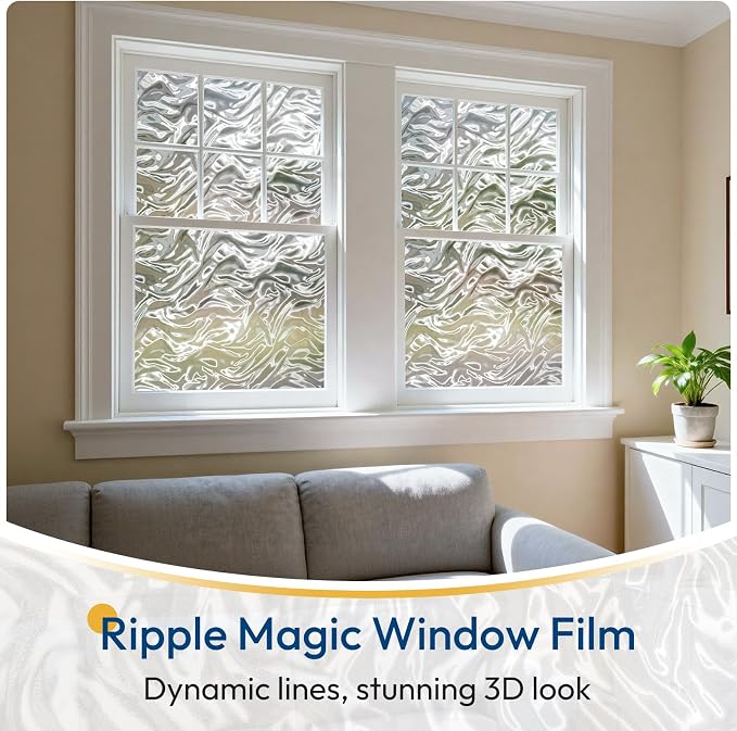 rabbitgoo Frosted Glass Window Privacy Film, Wave Pattern, 35.4" x 78.7" | - Image 9
