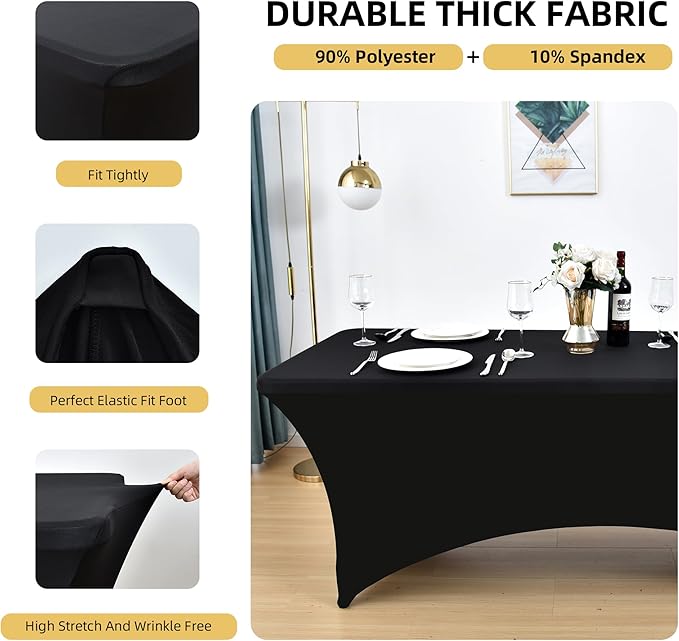 6-Pack 6ft Black Spandex Table Covers - Image 2
