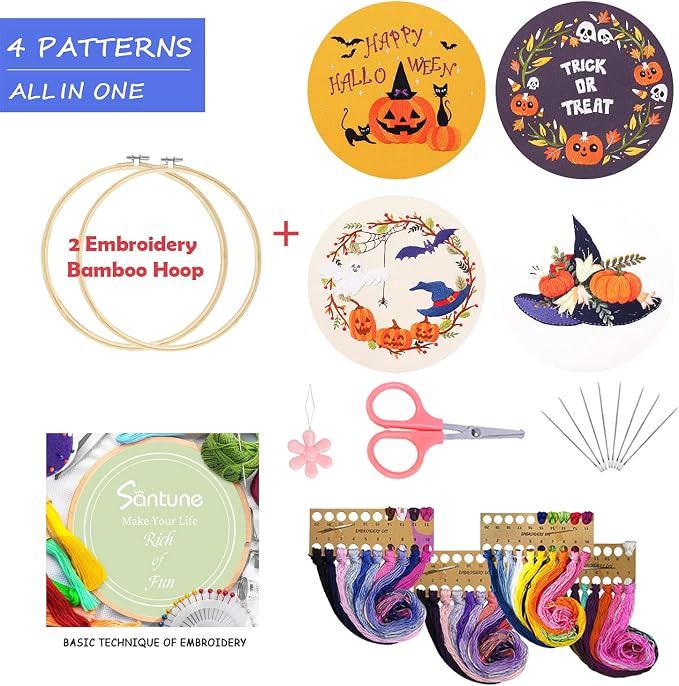 Santune 4-Pack Halloween Embroidery Kit Cross Stitch Kits - Image 4