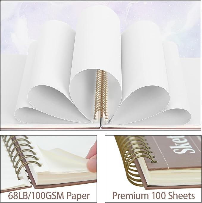 Crehatos 9" x 12" Sketch Book, Top Spiral Bound Sketch Pad, 100 Sheets - Image 5