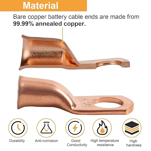 2 AWG 5/16'' Stud (25 pcs.), Heavy Duty Battery Ring Terminal,2 Gauge Connectors,2 AWG Lugs Copper Wire Lugs, Terminals, Cable Ends, Bare Eyelets, Copper Wire Terminals