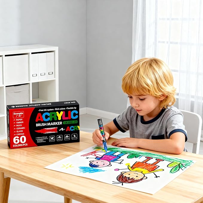Acrylic Paint Markers Pens, 60 Vivid Colors Acrylic Markers Set, Direct Liquid - Image 2
