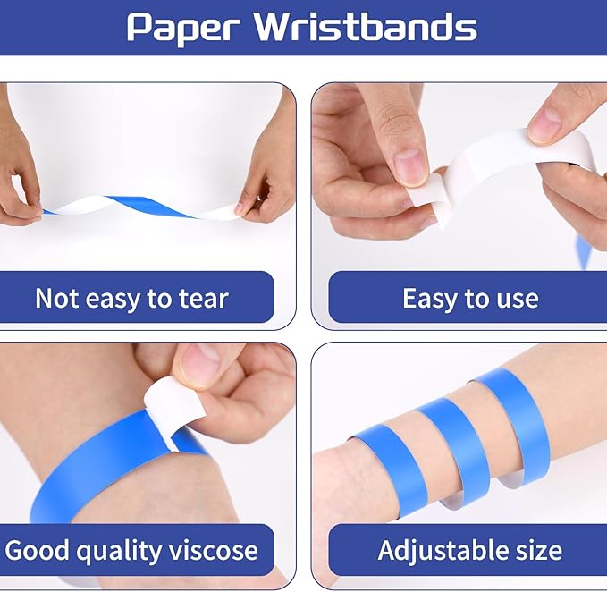 2000 Pcs Paper Wristbands for Events Waterproof Neon Blue Wrist Bands Adhesive Concert Identification Wristbands Hand Bands for Events(Blue)
