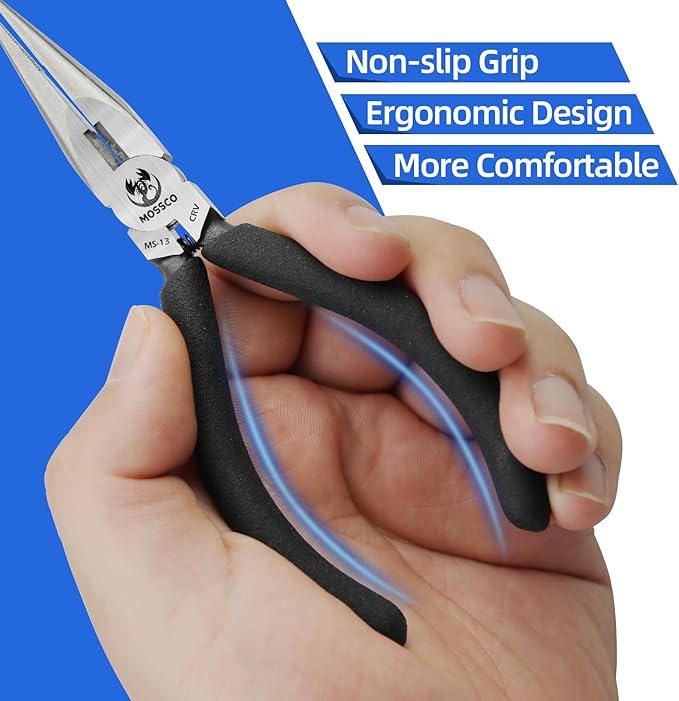 Needle Nose Pliers, 5" Mini Long Nose Pliers with Cutter, Serrated Jaw Precision Small Needle Nose Pliers for Jewelry Making, Bending Wire, Crafts, Electronic Repair