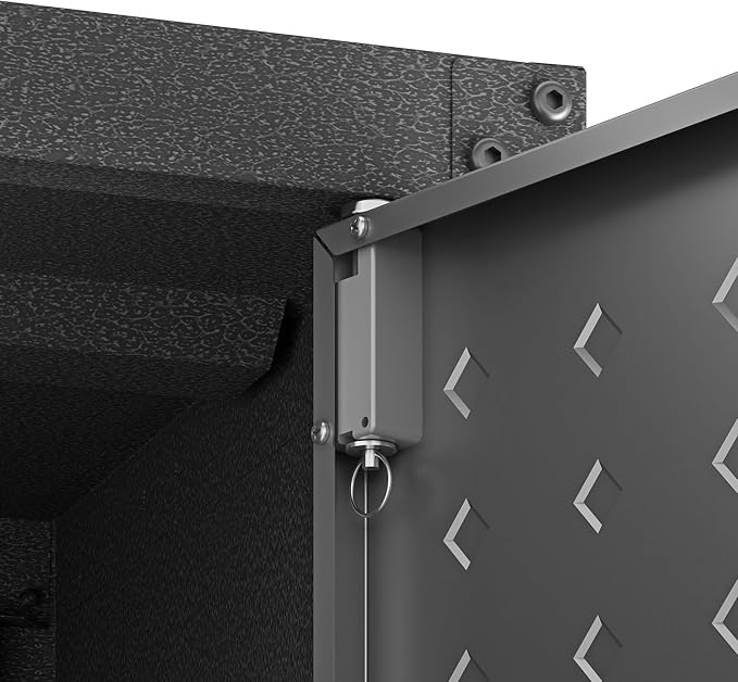 Manhattan Comfort Fortress Textured Metal 31.5" Garage Mobile Cabinet with 1 Full Extension Drawer and 2 Adjustable Shelves, Black/Gray
