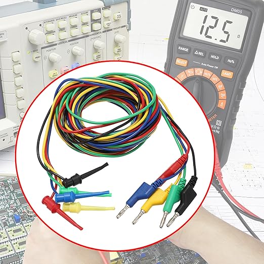 Sumnacon Multimeter Test Lead Set - 5Pcs Stackable Banana Plug to Test Hook Wire Cable Kit with Protective, Flexible Wire Leads for Electrical Testing 500V/5A 9.8Ft/3M