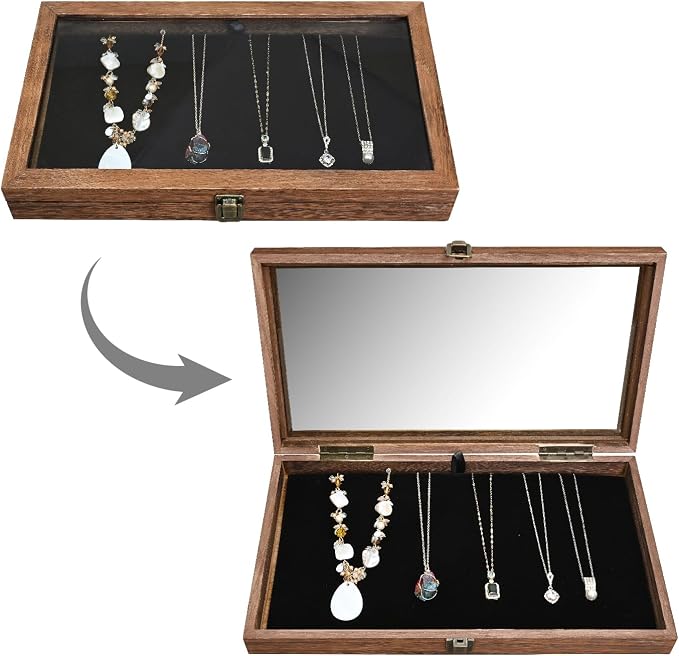 MOOCA Tempered-Glass Top Wooden Jewelry Display Case - Image 3