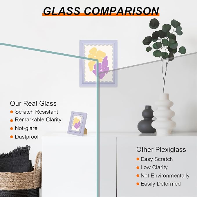 4x6 Picture Frame with Real Glass, Wooden cute 4 x 6 Photo Frame with Wavy Mat - Image 2