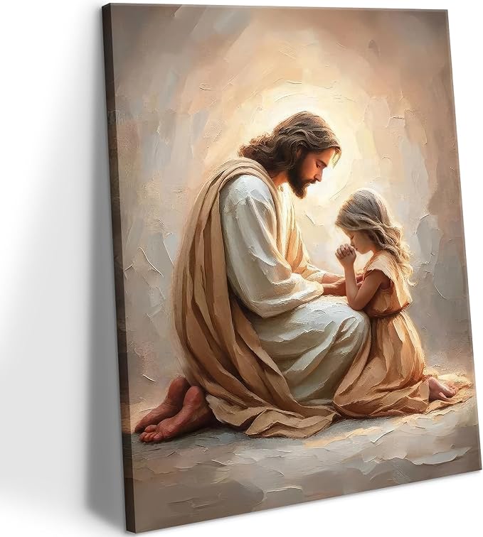 Jesus Praying with Girl Wall Art Canvas Print Jesus with Children Wall Decor by wallart