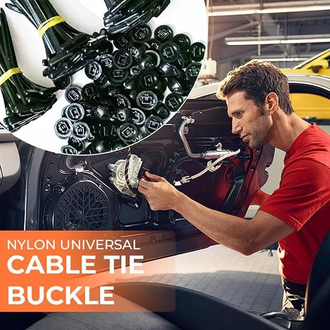 100PCS Nylon Universal Cable Tie Buckle, Heavy Duty Self-Locking Nylon Zip Ties Holder, Multipurpose Plastic Cable Ties Tool, New Multifunctional Cable Tie Buckle for Car Daily Repair